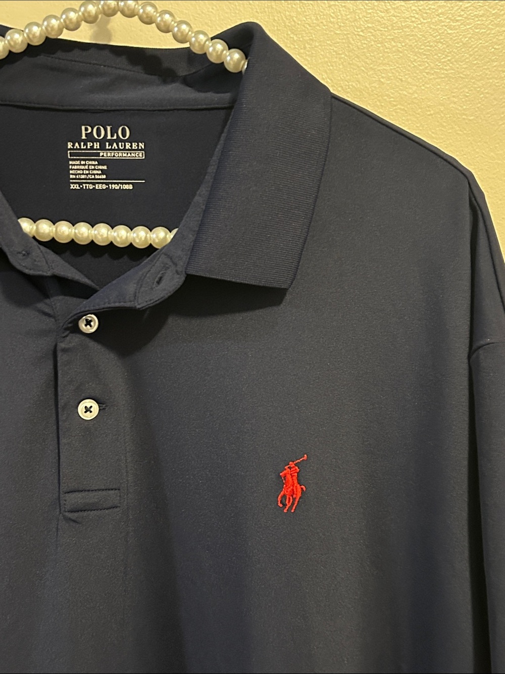 Polo Ralph Lauren Performance Polo Shirt Navy Blue Red Pony XXL Stretch Golf